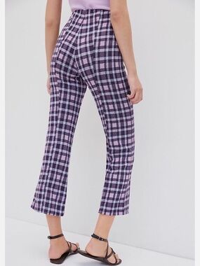 Anthropologie Maeve Plaid Cropped Flare Pants Women’s Size Small Purple & Pink
